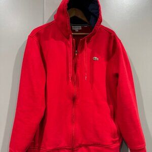 Lacoste Men's Sport Long Sleeve Fleece Full Zip Hoodie Sweatshirt, Red, 2X